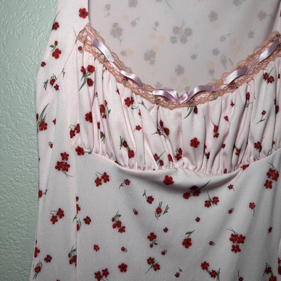 Kimchi Blue Sienna Ribbon Mini Dress Pink Floral Milkmaid women's small coquette - Picture 2 of 6